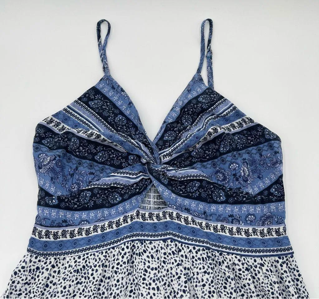 Japna Boho Sleeveless Maxi Dress Paisley Floral Smocked Large Blue White Summer - Image 7