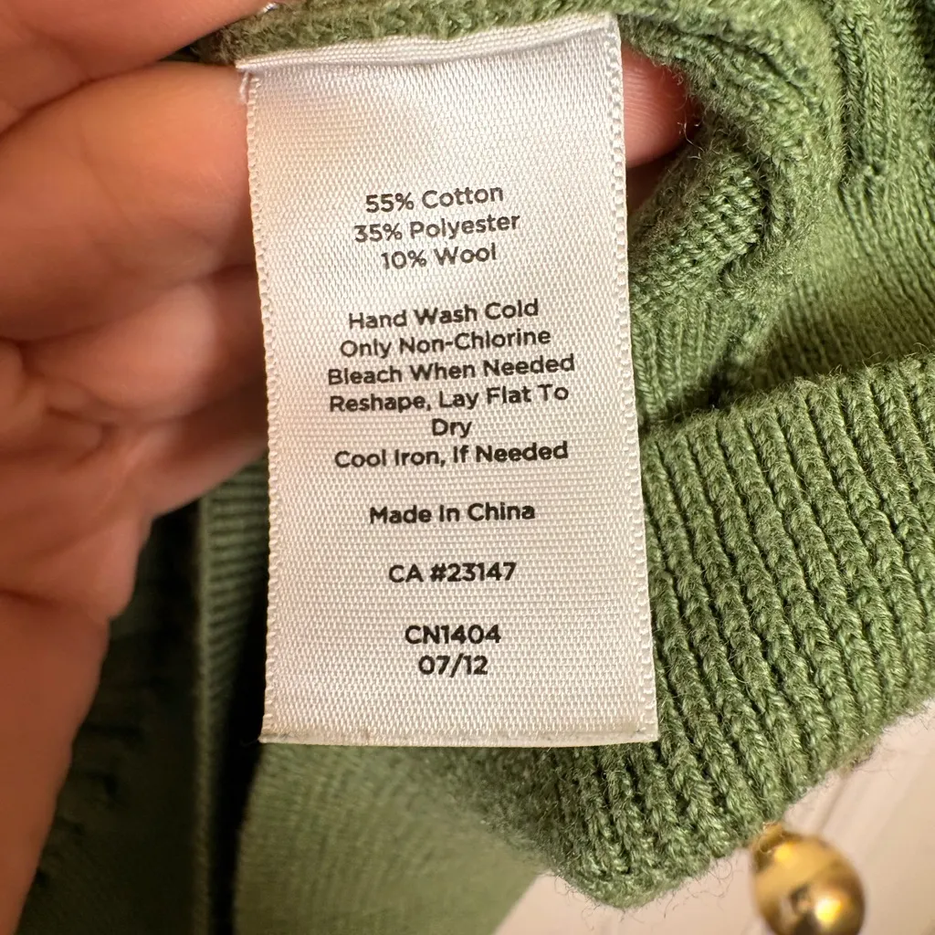 Talbots Olive Green Cable Knit Sweater Long Sleeve Classic Preppy Pullover L - Image 5