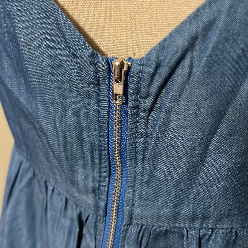 Cosygal medium womens denim dress adjustable straps v neck zip back sleeveless Blue - Image 3