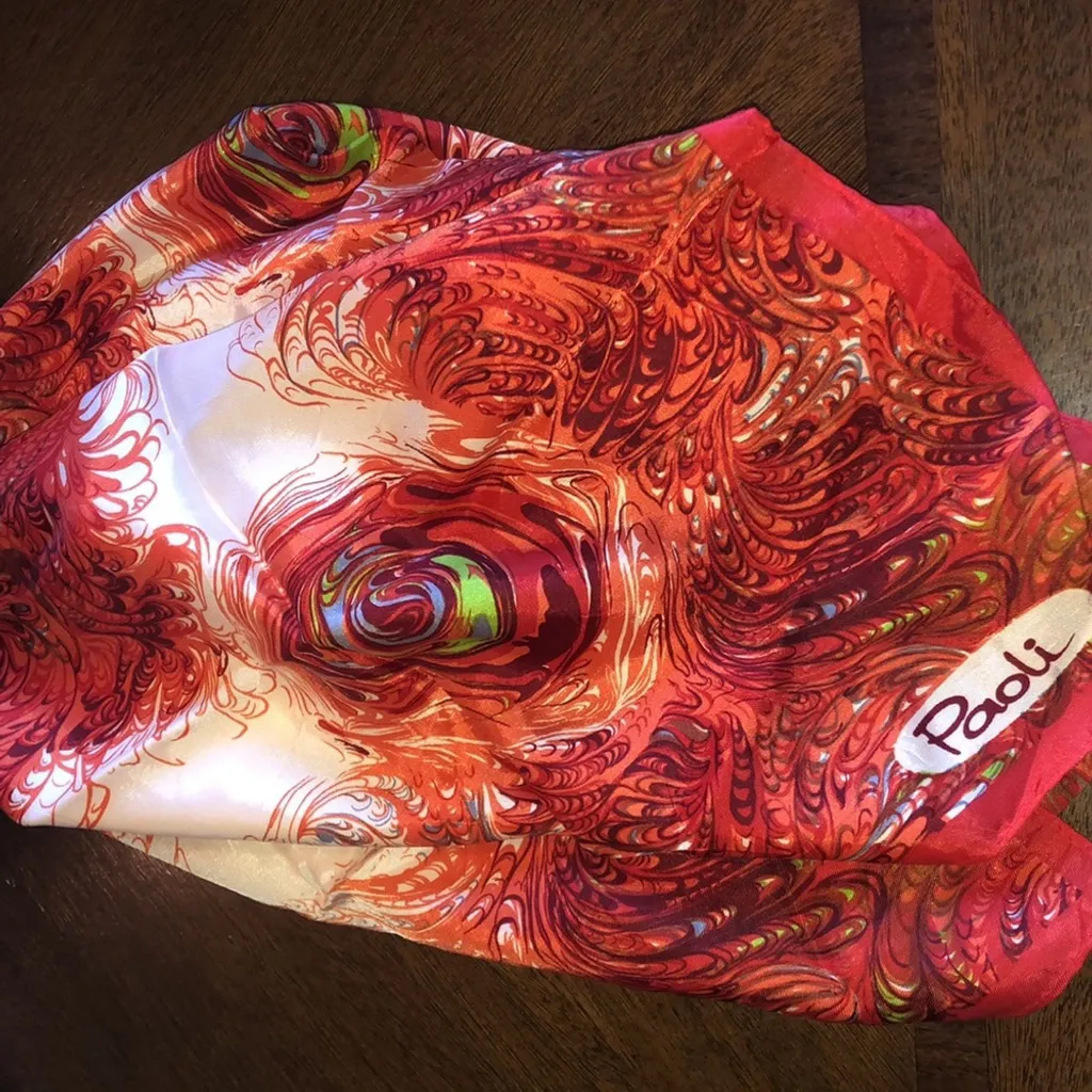 Paoli Vintage Red Colorful Abstract Funky Retro Scarf - Image 6