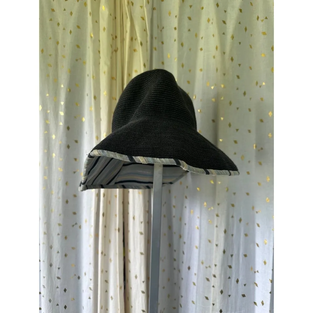 Favorie Maxim Kobe Tokyo Black Straw Hook Loop Wide Brim Bucket Garden Sun Hat M - Image 2