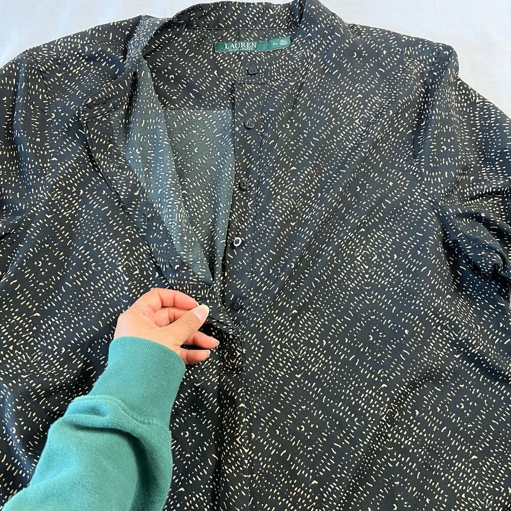 Lauren Ralph Lauren Women's XL Blouse Black Gold Tunic Sleek Silky - Image 7