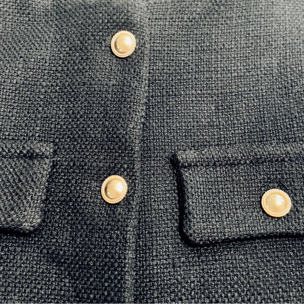 Commense Vintage Button Tweed Jacket Black Blazer with Gold Buttons size XS - Image 8
