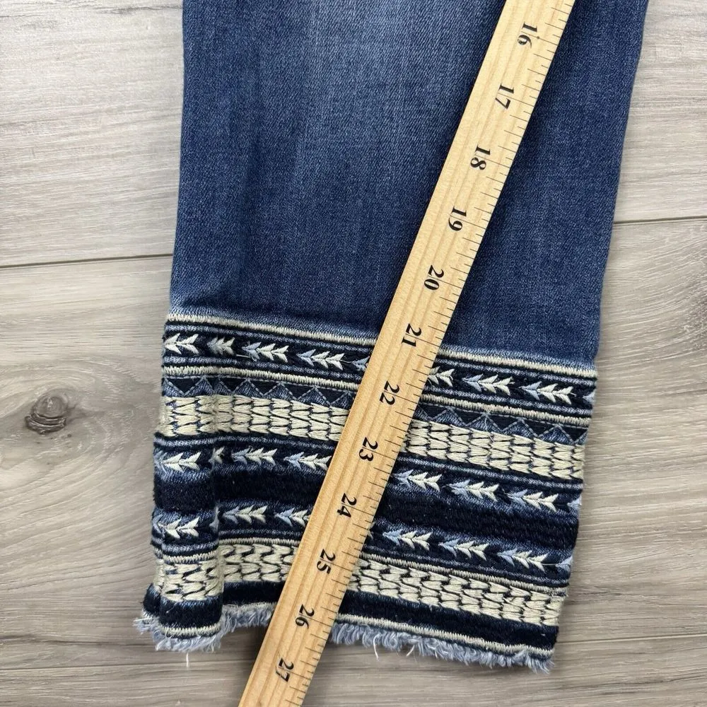Driftwood Colette Jeans Aztec Southwestern Embroidered Hem Straight Leg Size‎ 32 - Image 8
