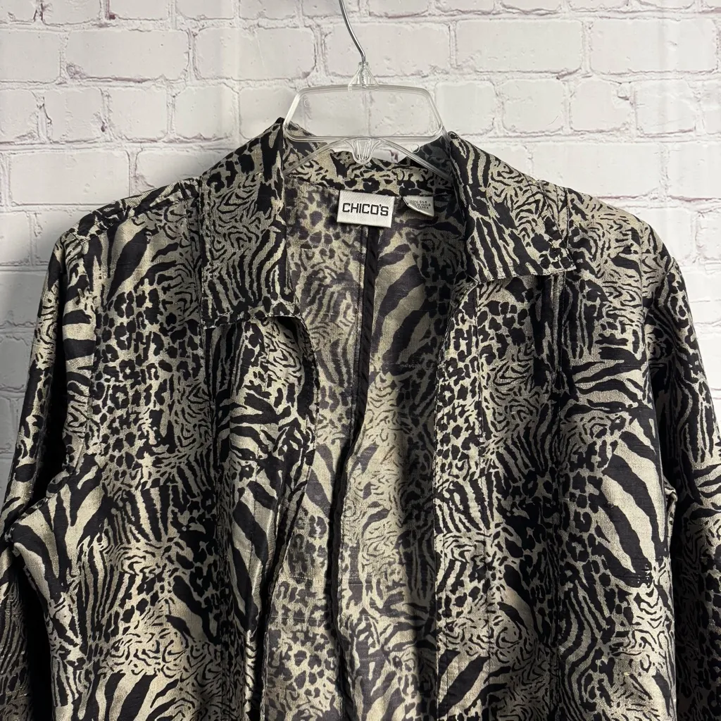 Chico's pure silk retro y2k vintage animal print mobwife blazer size 1 Medium - Image 5
