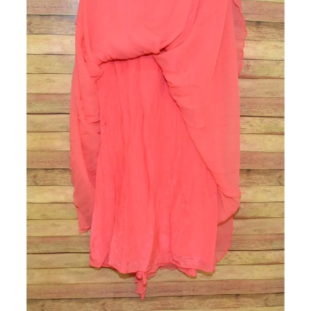 Halston Heritage Chiffon Peach Maxi Dress Womens 2 Silk Strapless Evening Prom - Image 6