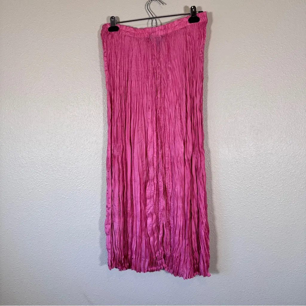Vintage Hot Pink Silk Maxi Dress Womens L Boho Peasant Casual 80s Pull On Size L - Image 7