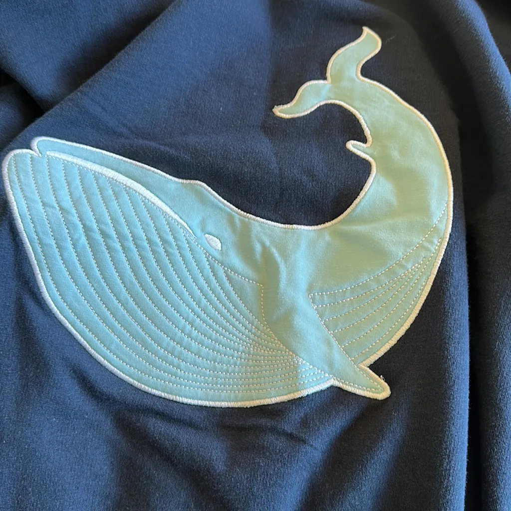 NWT Monica + Andy Crewneck Embroidered Whale Patch Sweatshirt Large Blue - Image 8