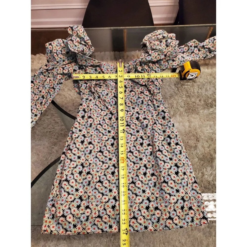 Zara Trf Poplin Daisy Puffy Balloon Shoulders Long Sleeve Knee Length Dress S - Image 8