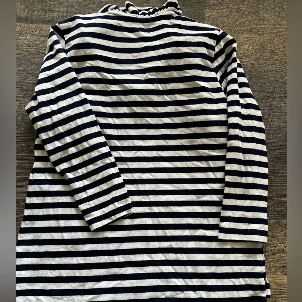 CROWN & IVY Women’s nautical Navy Blue White Striped Shirt Small - Image 2