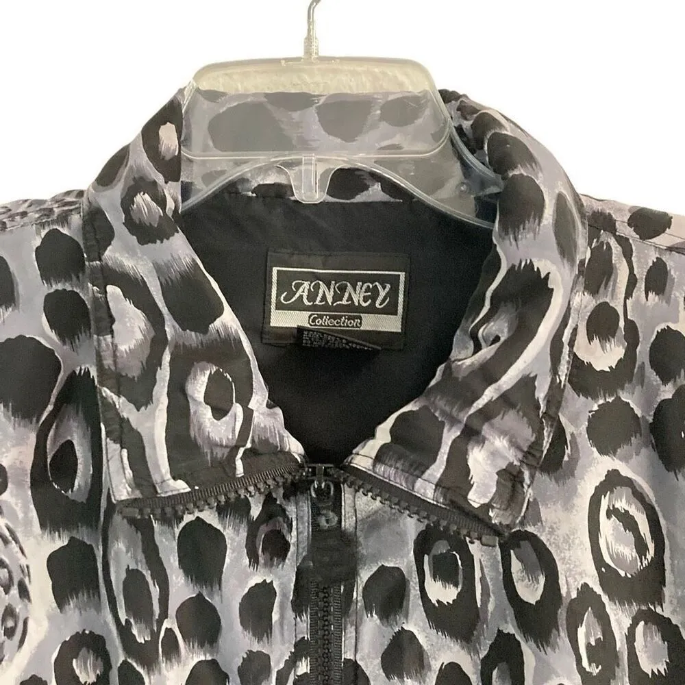 Vintage Anney leopard animal print jacket M 100% silk black & gray full zip ￼ Size M - Image 3
