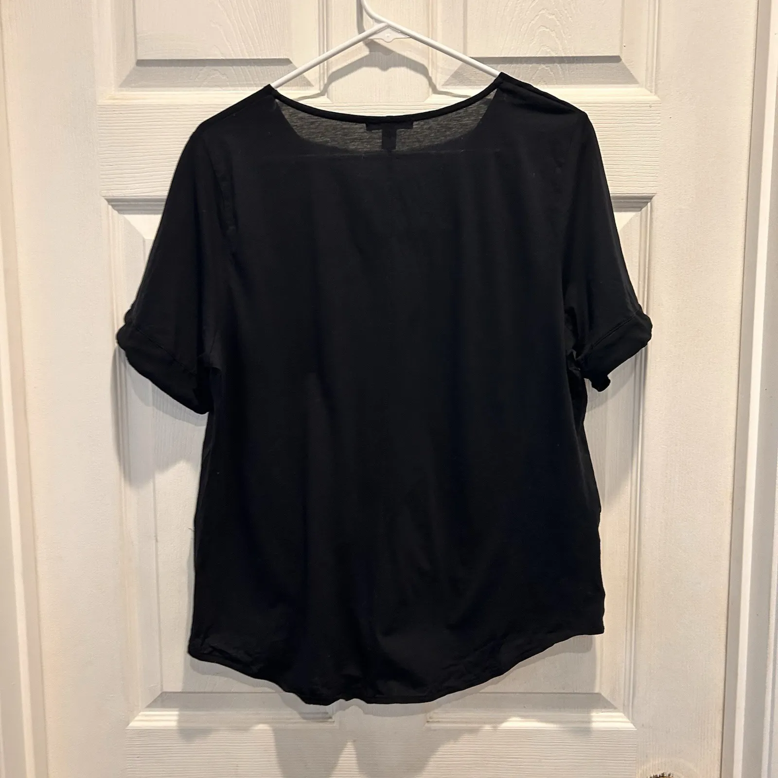 J. Crew Black Mixed Media Short Sleeve Top Size L Career Minimalist Neutral - Image 5