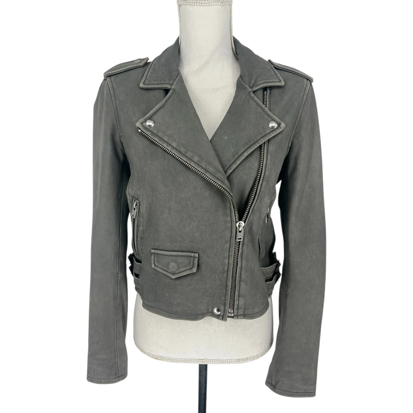 Iro Ashville Lamb Leather Moto Jacket in Gray - Image 5