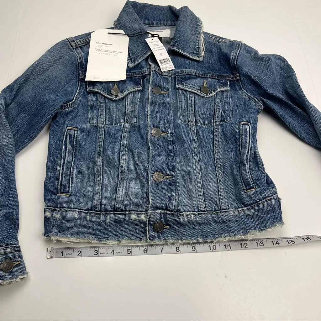Current/Elliott The Baby Trucker Blue Classic Casual Denim Jean Jacket‎ SZ 0 NEW - Image 8