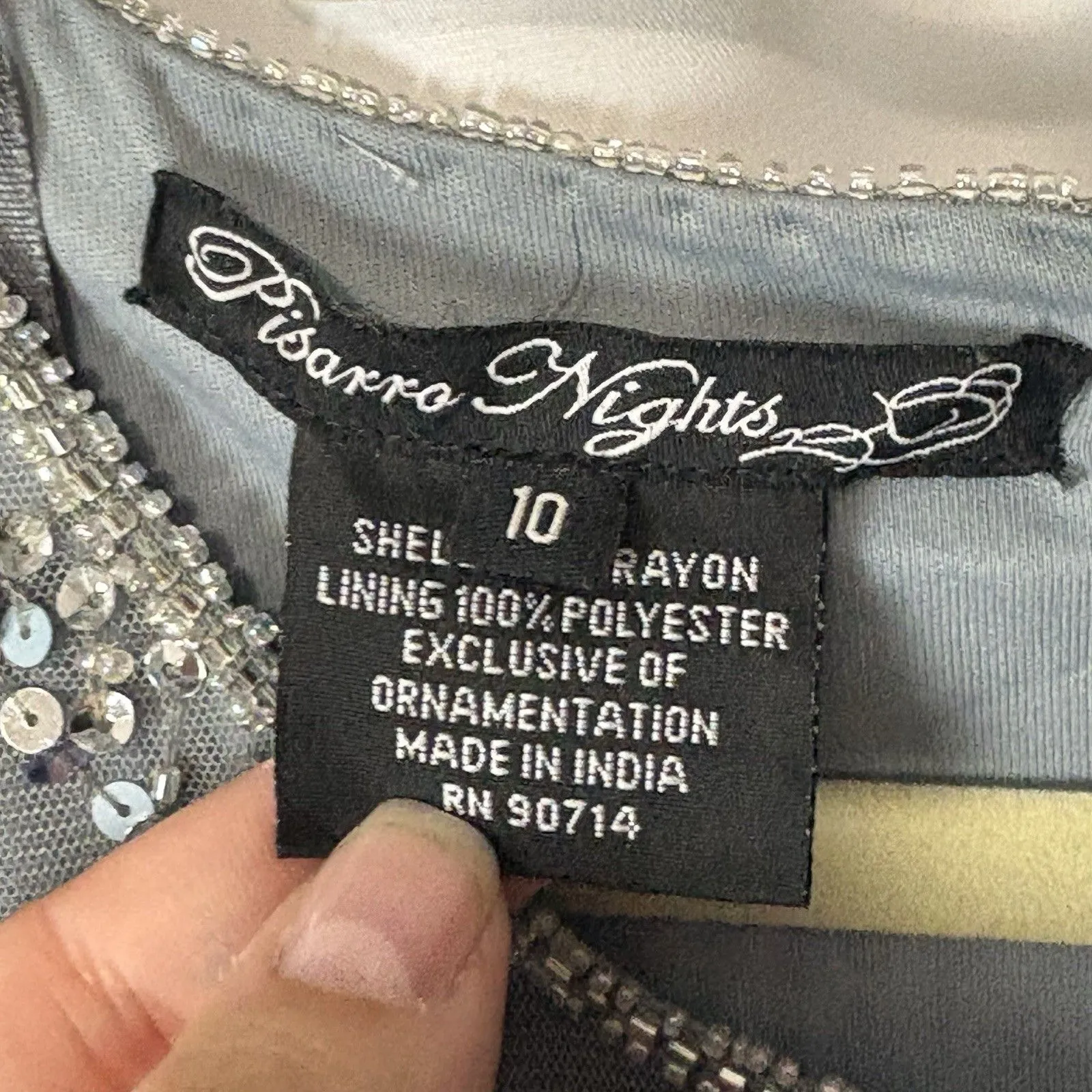 Pisarro Nights Women's Silver Beaded Sequin Long Sleeve Sheath Dress Sz 10 Hoco - Image 4