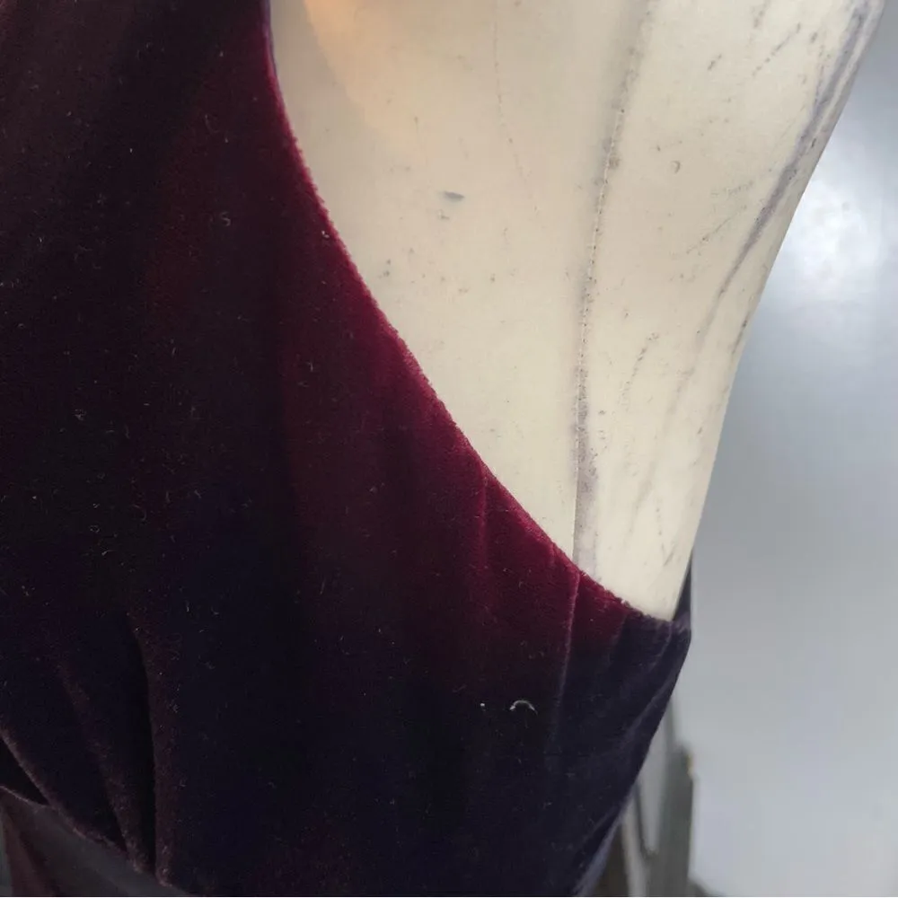 90s Vintage De Laru Linda Bernell Velvet Gown Front Slit Bow Rhinestone‎ 5/6 Purple Size undefined - Image 4