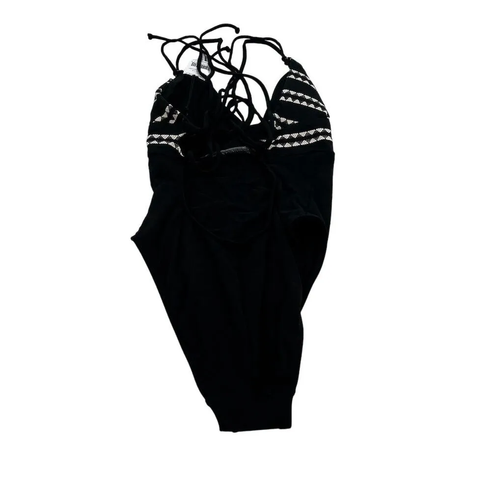 Robin Piccone Naomi One-Piece Swimsuit Black Chevron Strappy Back Size 6 - Image 3