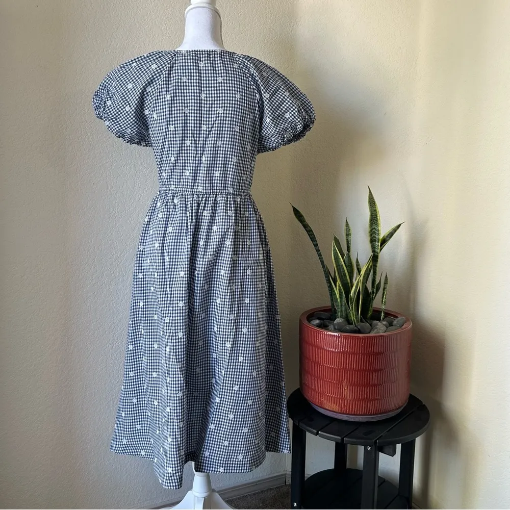 Embroidered Gingham Tie Waist Wrap Midi Dress - Image 12