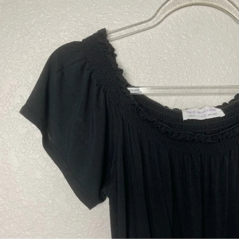 DOUBLE ZERO Black Jersey Shorts Romper Off the Shoulder Size L - Image 2