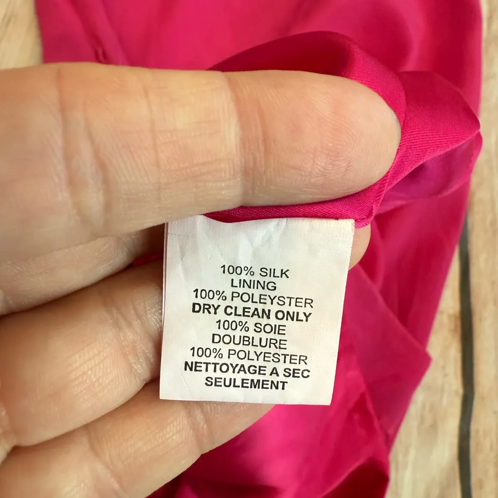 Trina Turk Women Hot Pink Silk Dress Size 6 Sequin Shift Long Sleeve READ - Image 10