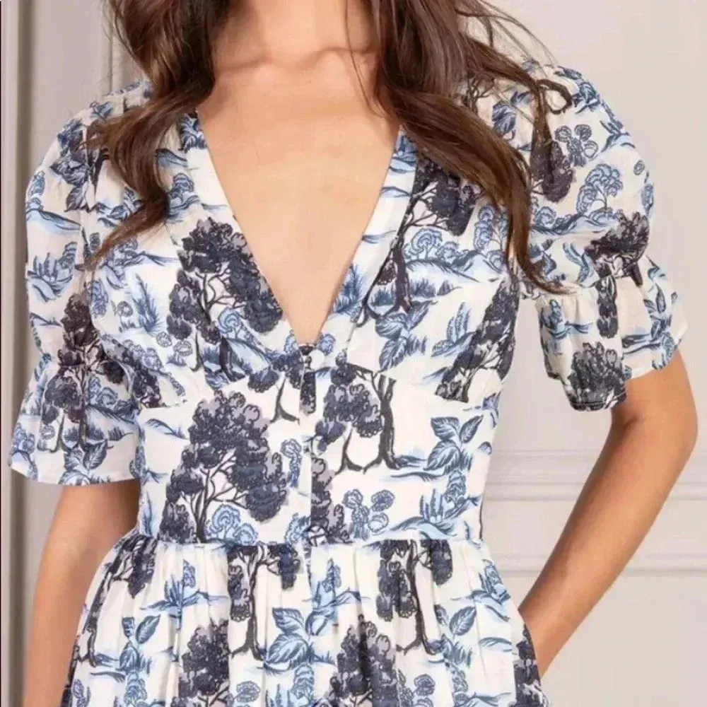 🆕Senlis Women Valentine Button Front Mulvari Floral Puff Sleeve Maxi Dress XS🆕 Blue - Image 3