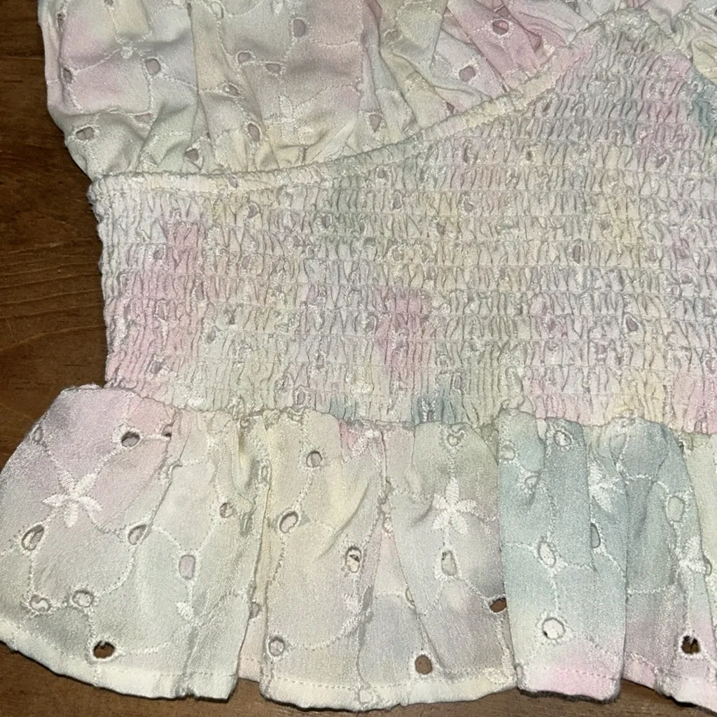 Free the Roses Light Pink, Yellow and Blue Smocked Top Size XSmall Pink - Image 4