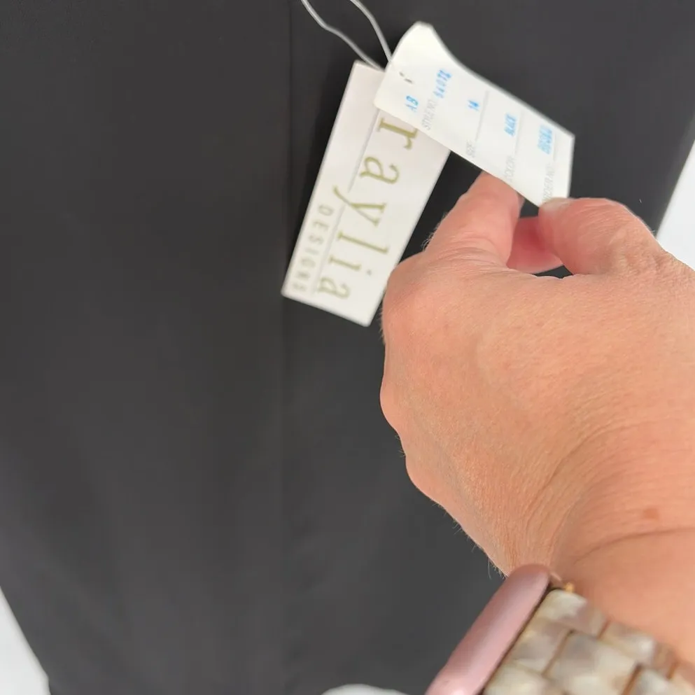 Raylia Designs Formal Dress Sz 14 Y2K Prom Chiffon Evening Gown Ruche Gala Bling Black - Image 7