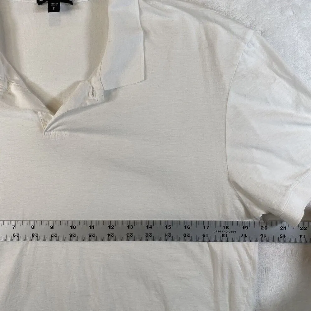 James Perse Women polo white short sleeve collar v-neck 100% cotton sz 2 - Image 2