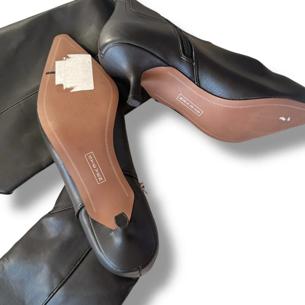 Steven Black Pointed Toe Kitten Heel Knee - Image 5