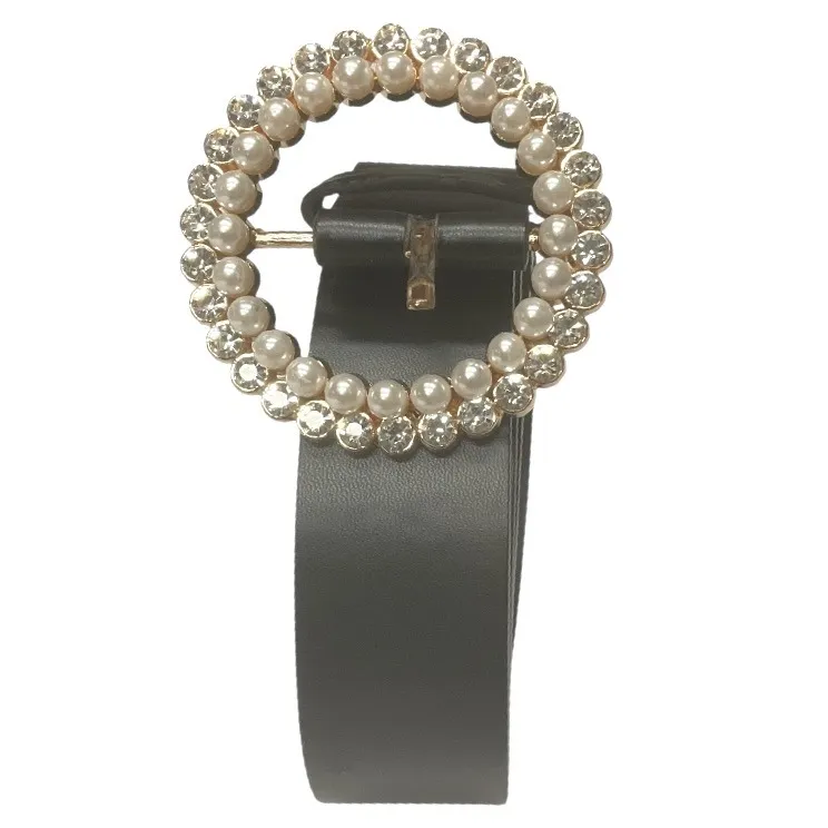 Black Belt Women's Size 14 Pearl Rhinestone Buckle Chic Fashion Accessory‎ - Image 4