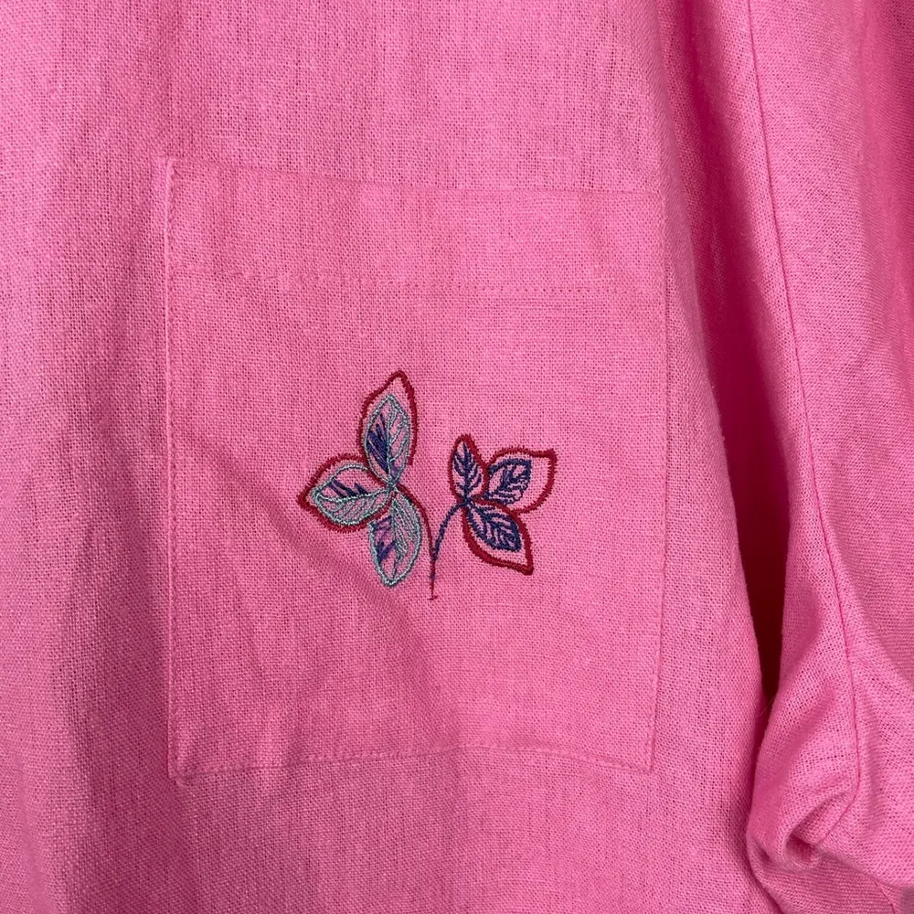 Anna Maxwell Pink Linen Blend Embroidered Floral Short Sleeve Button Up Shirt Size 5X - Image 4