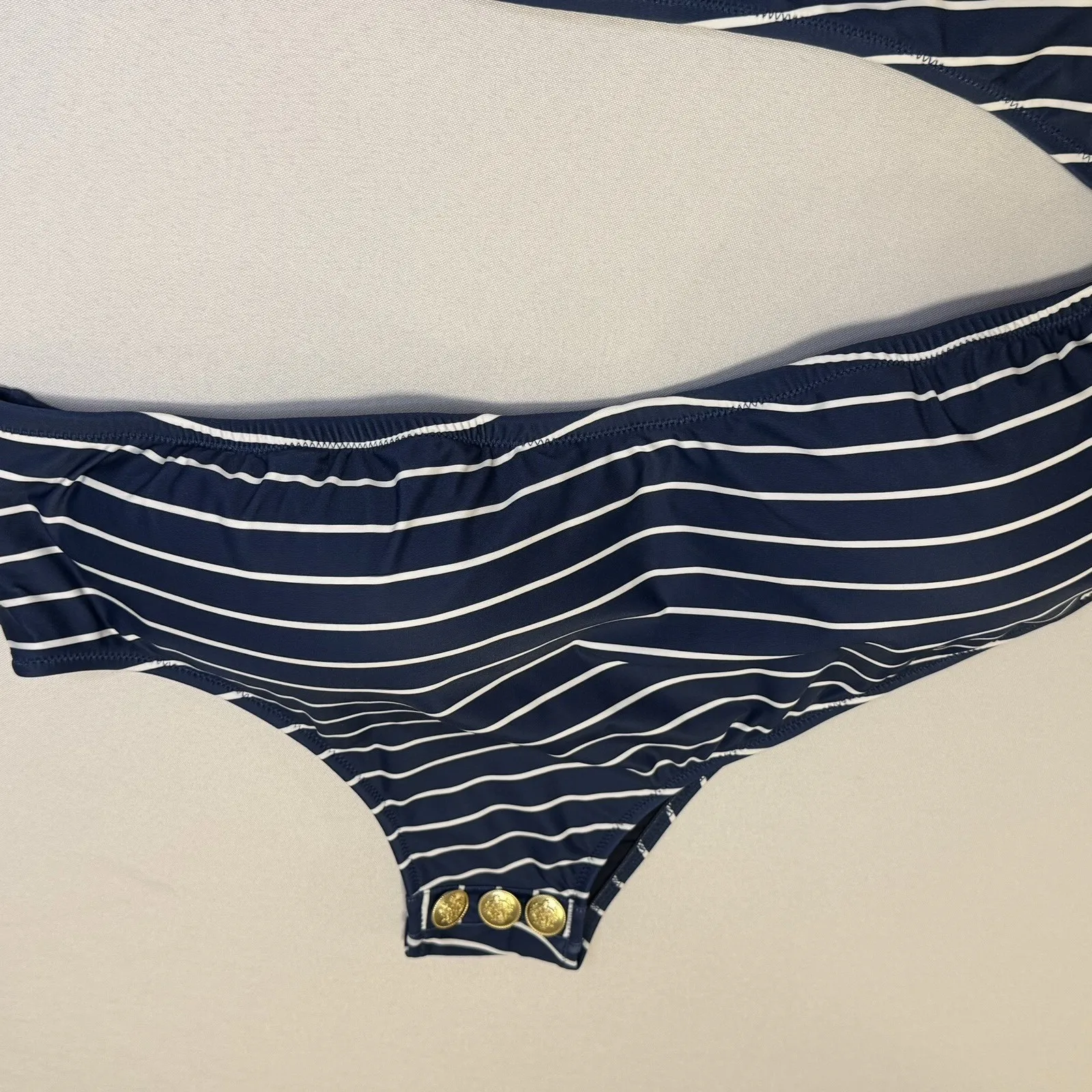 J Crew Cutout One Shoulder One Piece Swimsuit NEW Navy Blue White Stripe Swim 22 - Image 5