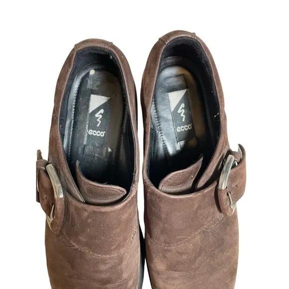 Ecco Nubuck‎ Suede Brown Leather Monk Strap Buckle Dark Brown Suede Women - Image 3