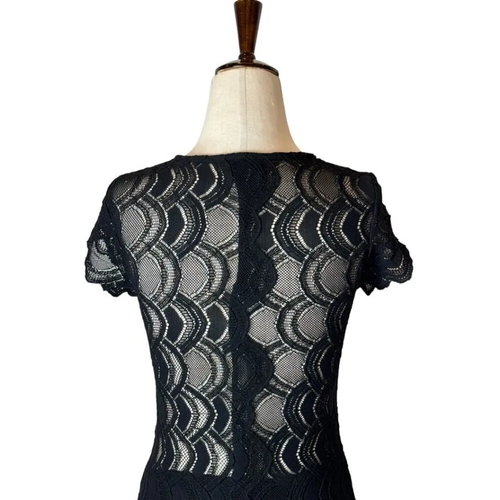 Nightcap Victorian Deep Black V‎ Neck Short Sleeve Lace Pencil Dress Size XS - Image 6