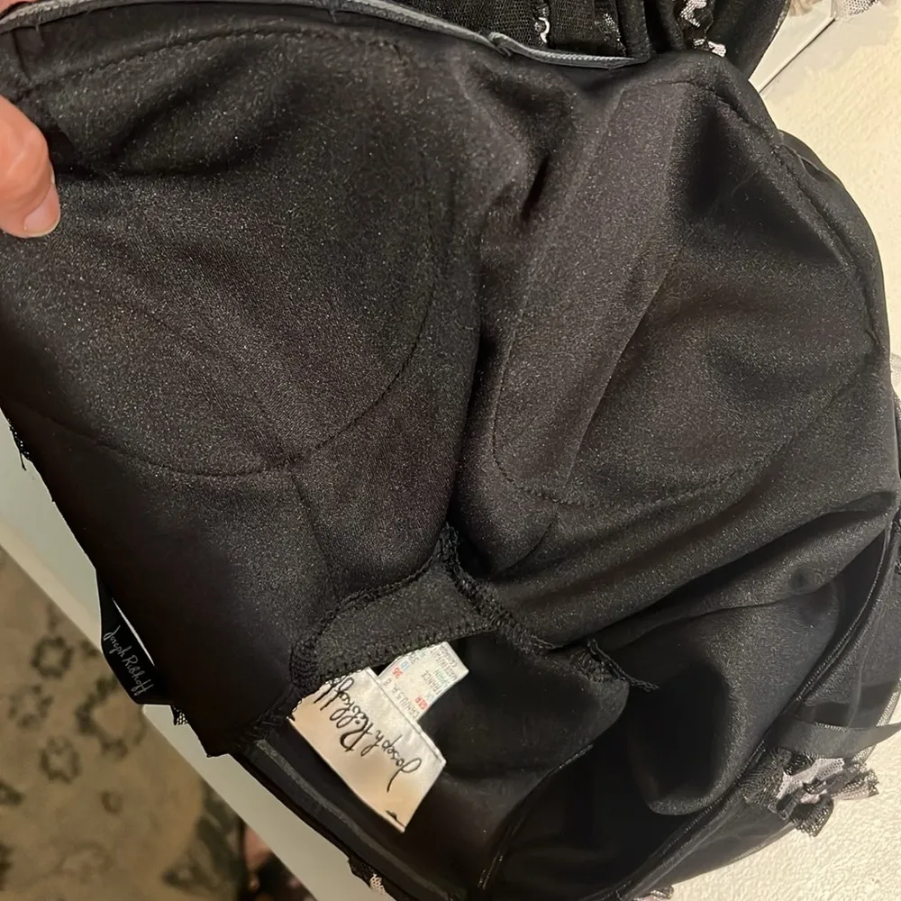 JOSEPH RIBKOFF BLACK & WHITE MESH RUFFLE OCCASION FIT FLARE DRESS SIZE 8 - Image 13