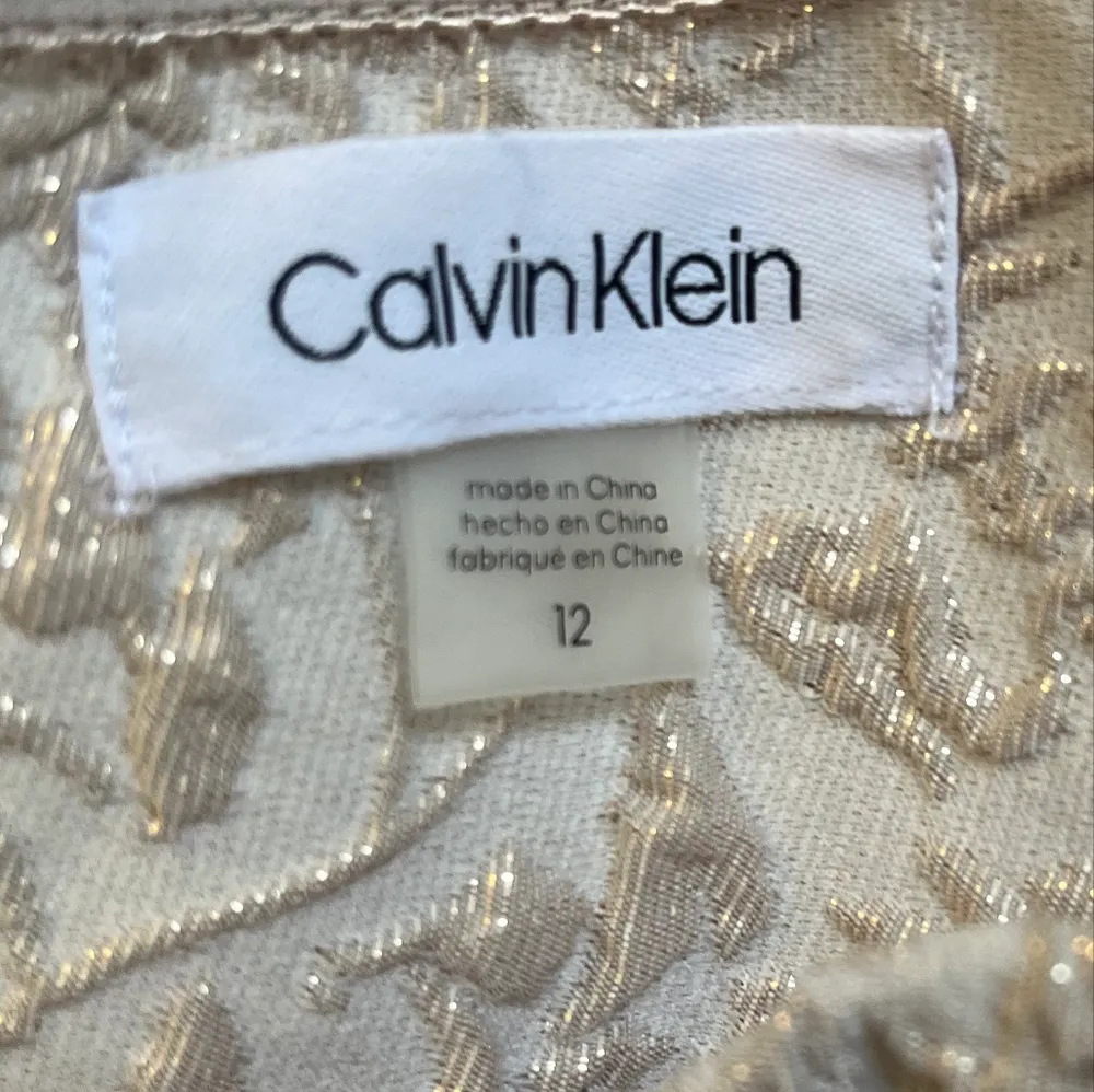 CALVIN KLEIN Womens Beige Back Slit Short Sleeve Full-Length Formal Gown NWT 12 - Image 4