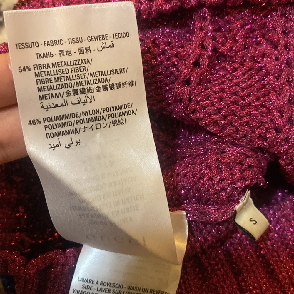 GUCCI Top Lame Cable & Rib Stitch Striped V-Neck Fucsia Sweater size S - Image 5