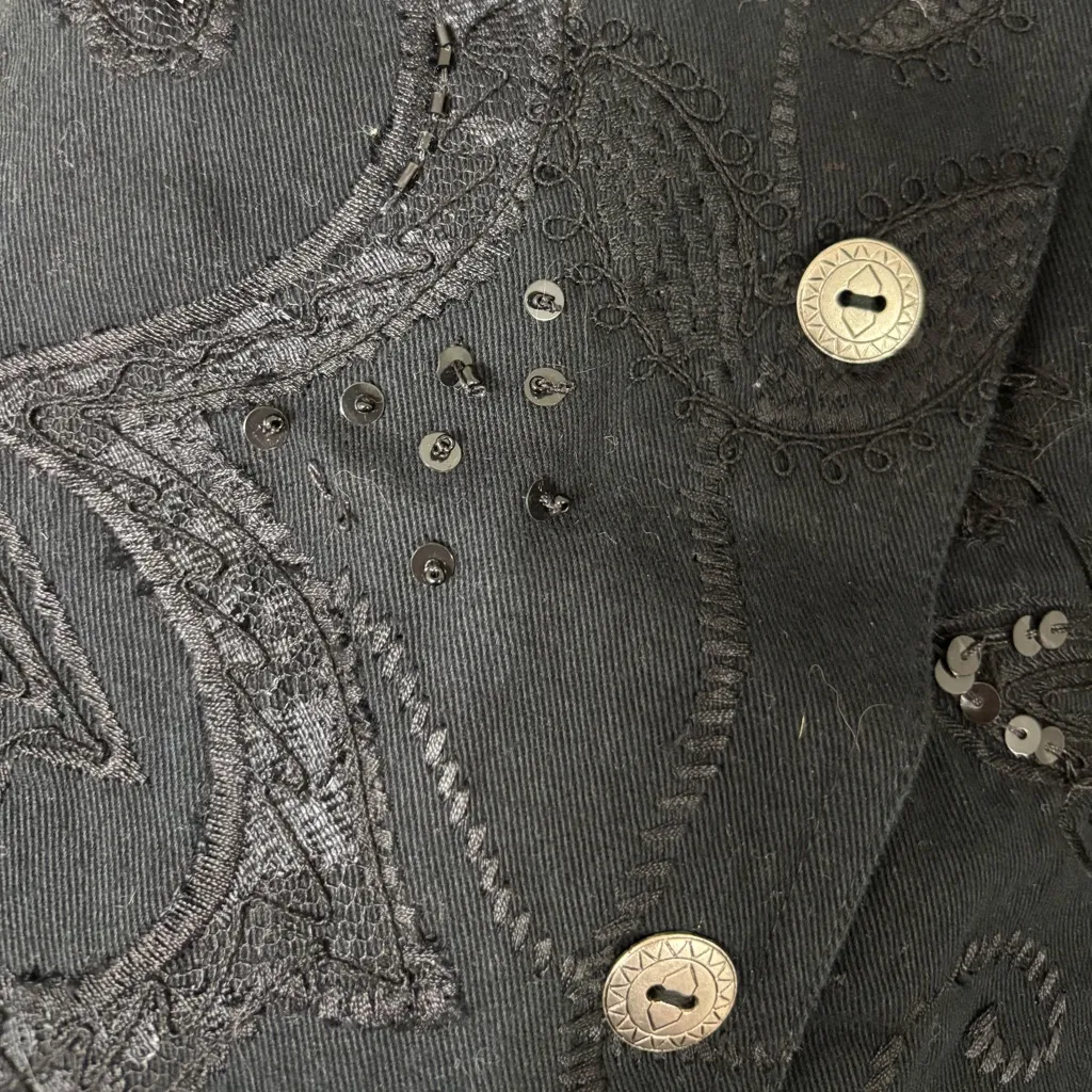 NWT Vintage Laura Ashley Sequin Embroidered Black Denim Jacket - Size S - Image 8