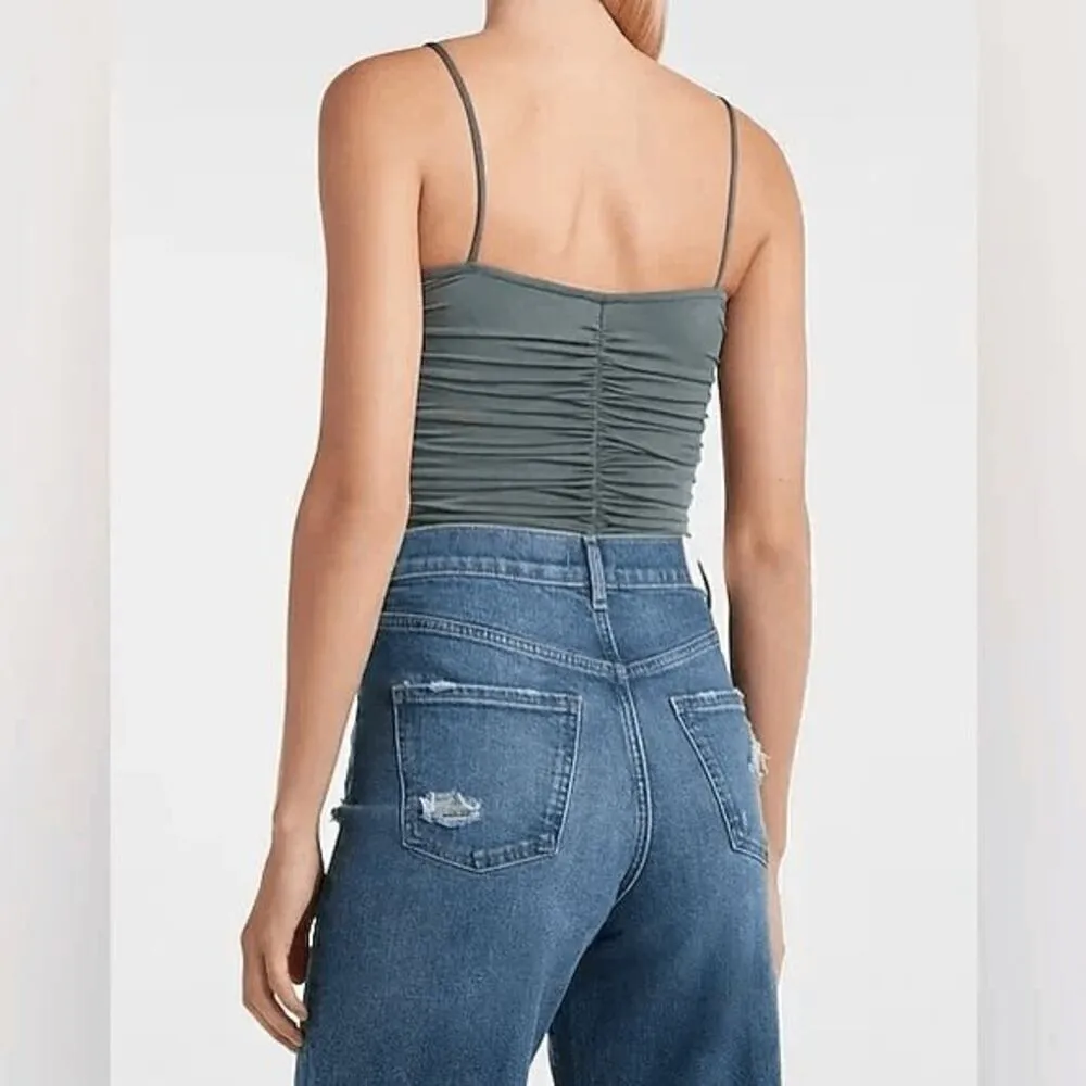 Express Body Contour Compression Ruched Bodysuit Sage Green XL - Image 8