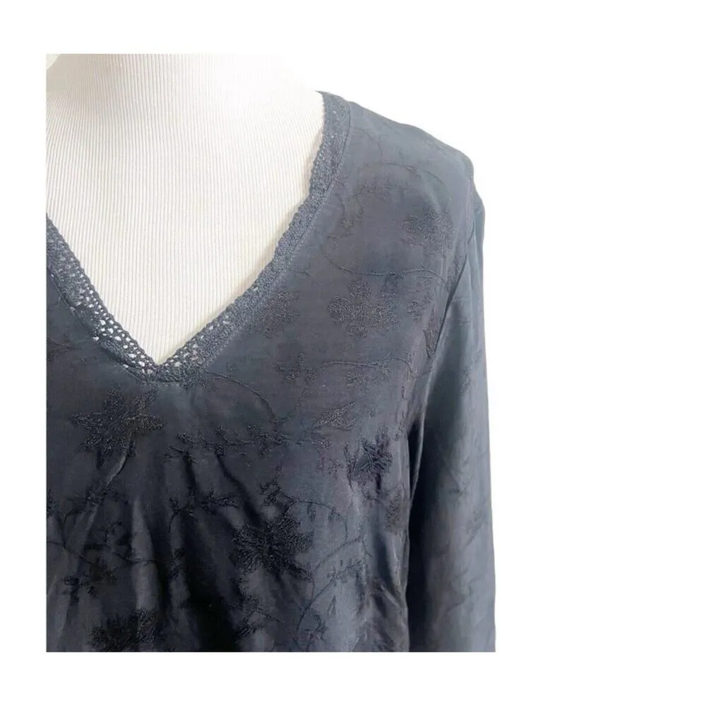 CP Shades Blouse Medium Floral Jacquard Black Long Sleeve Lagenlook City Chic - Image 6