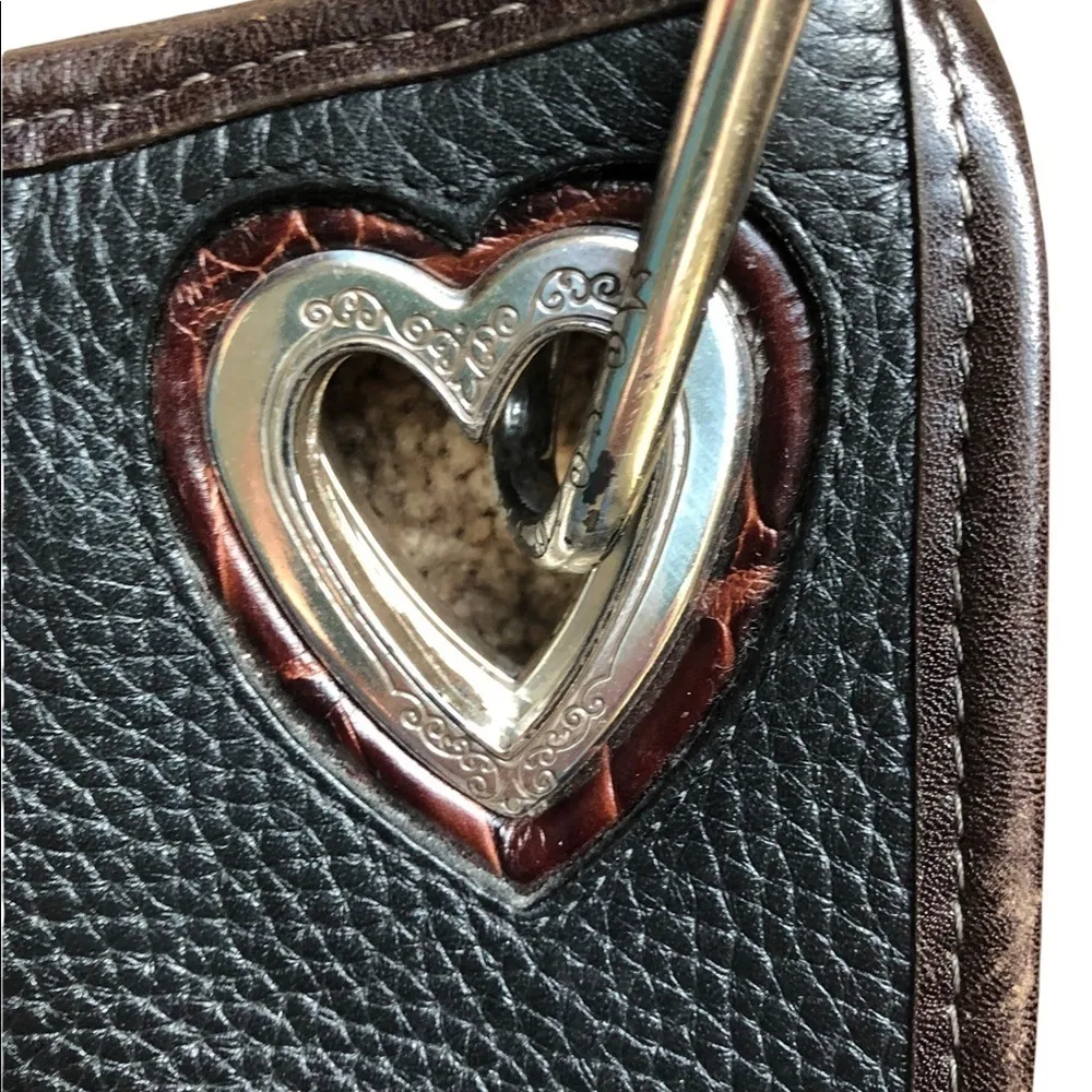 Brighton Pebble Leather Tortoise Shell Shoulder/Clutch Handbag Cut Outs Charm - Image 5