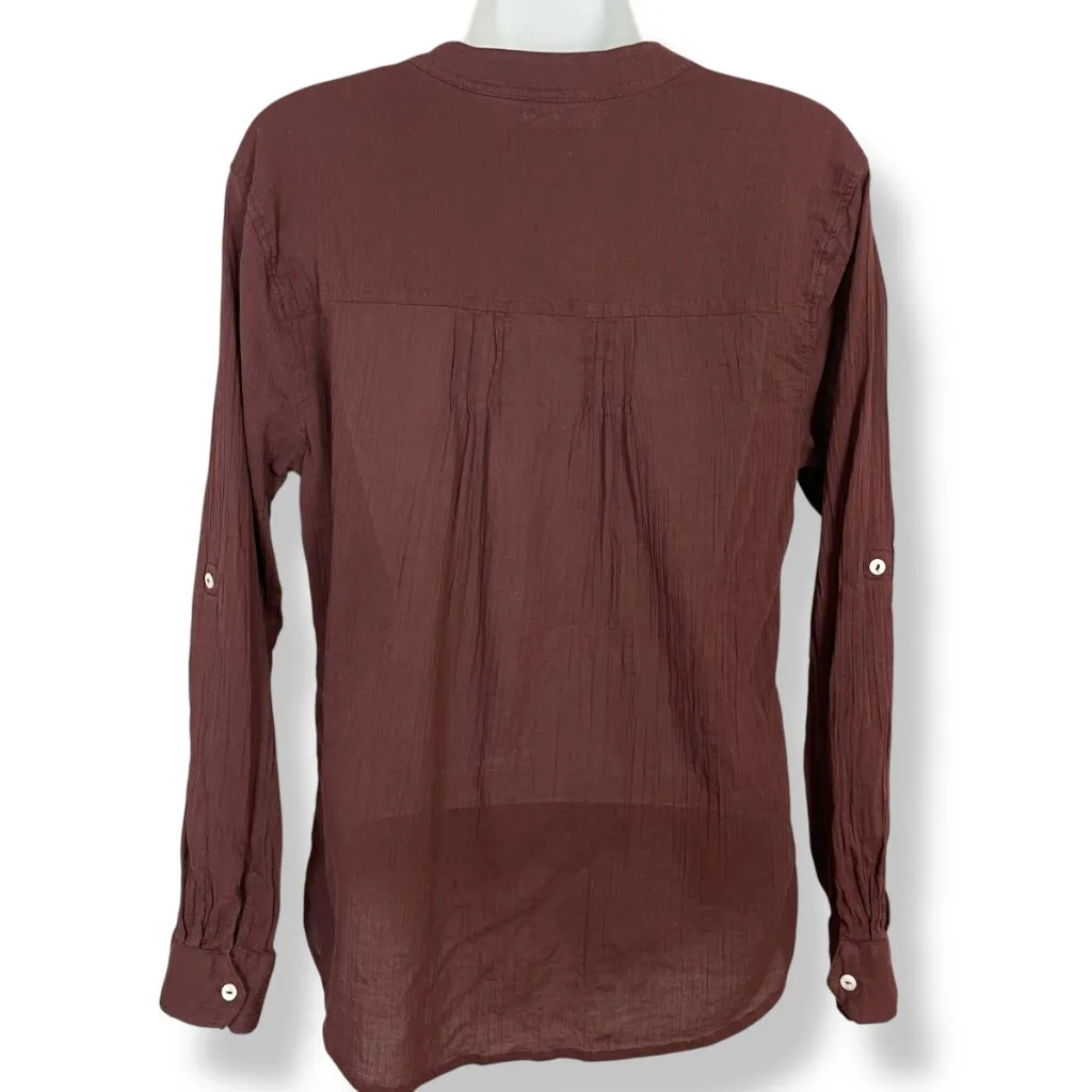 Carve Designs Shirt Gauzy Fabric Sz XS Women Notch V-Neck Long Sleeve Cotton Top - Image 2