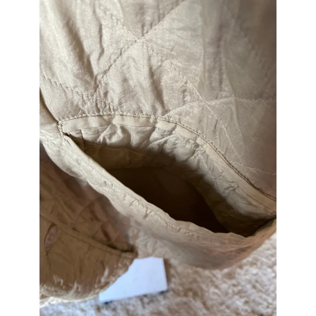 Bogari Silk Camel Quilted Jacket L Corduroy Collar Quiet Luxury Equestrian VTG Tan Size M - Image 9