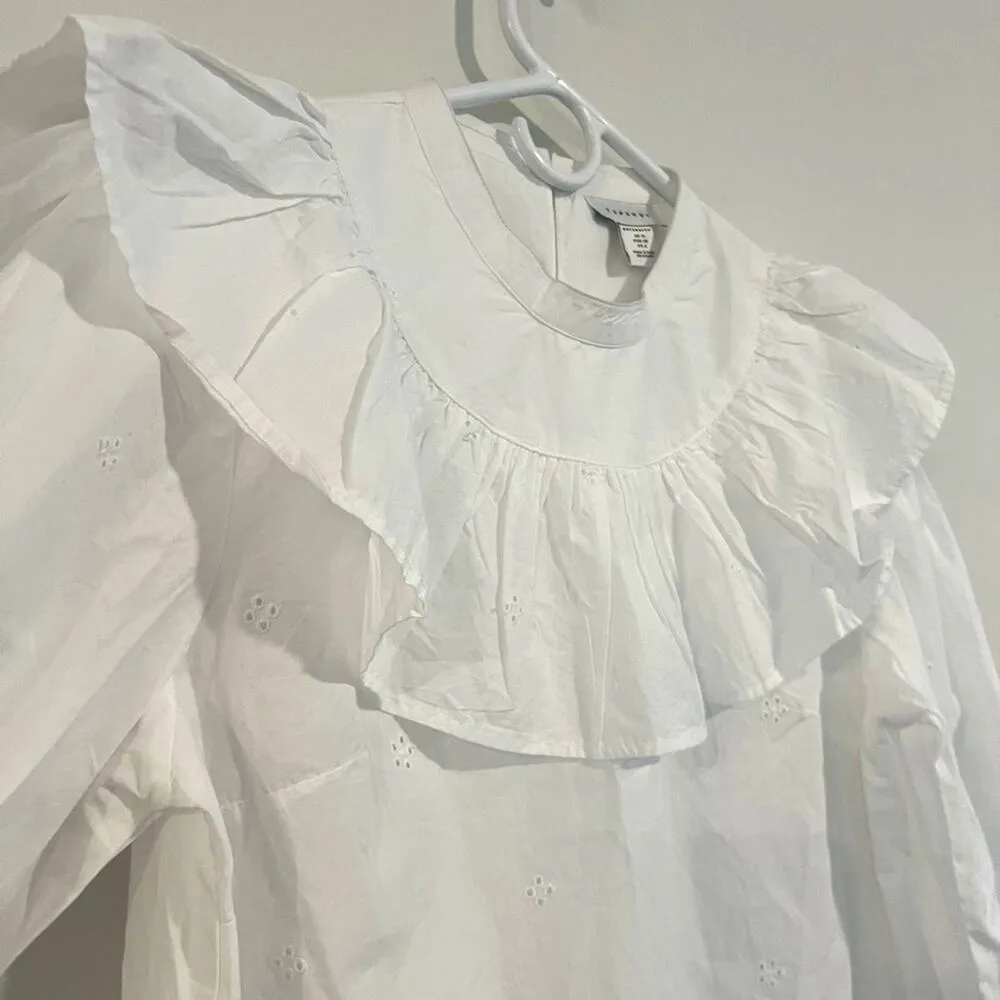 Top Shop Top Women US 6 Maternity White Poplin Blouse Peasant Cotton Cottagecore - Image 3