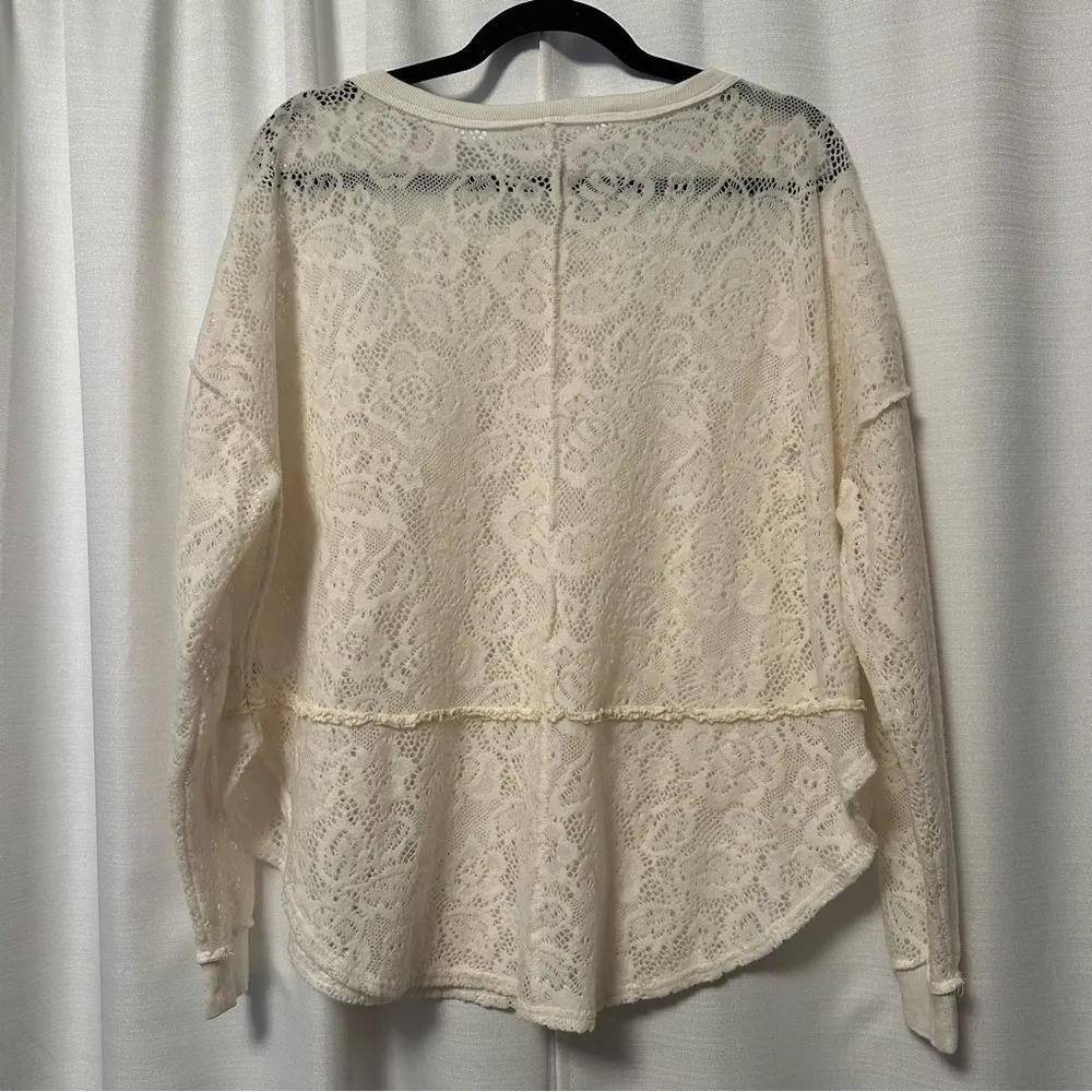 Free People Floral Soft Lace HiLo Oversize Sweater Top Boho Festival Ivory Small - Image 9