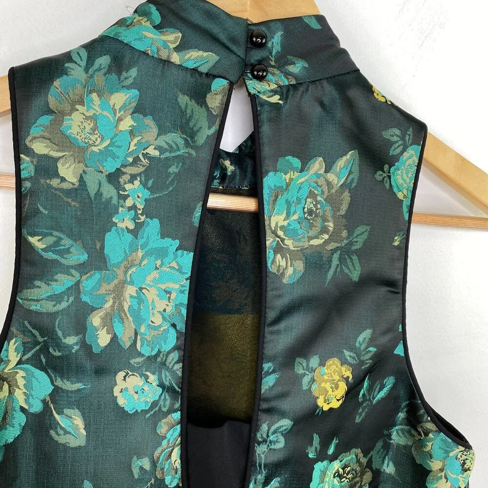 Kut from the Kloth Black Teal Floral Jacquard Mock Neck Mini Dress Womens Size 4 - Image 7