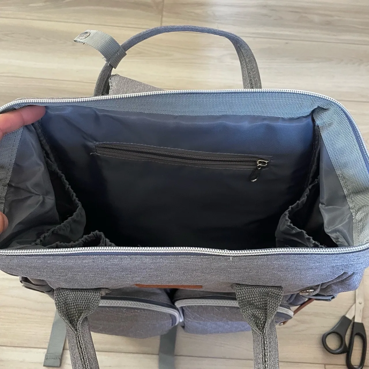 Amazon Gray‎ Extra Large Diaper Bag Backpack Charging Station Paci Pouch - Image 2