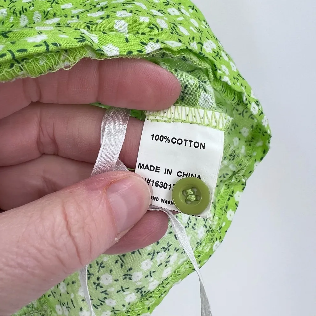 Princess of Polly Women's Crop Top Floral Peasant Button Down Stretch Green Size - Image 6