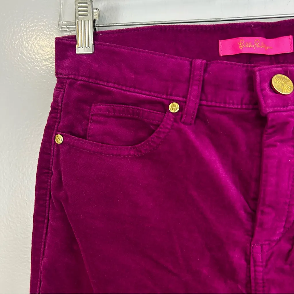 NWT Lilly Pulitzer South Ocean High Rise Plush Skinny Velvet Berry Pants Size 4 - Image 5