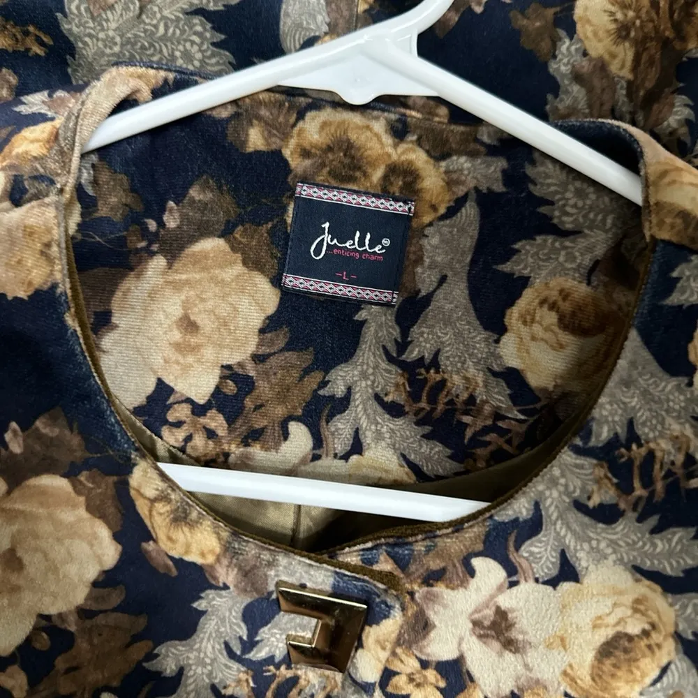 Vintage Y2K Juelle Floral velvet jacket Blazer size L Blue Size L - Image 3